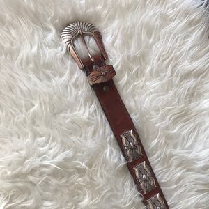 Genuine Leather brown belt w/ silver western
